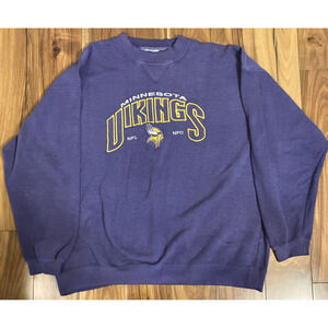 Vtg Lee Sports Minnesota Vikings Embroidered NFC NFL Purple Sweatshirt XL